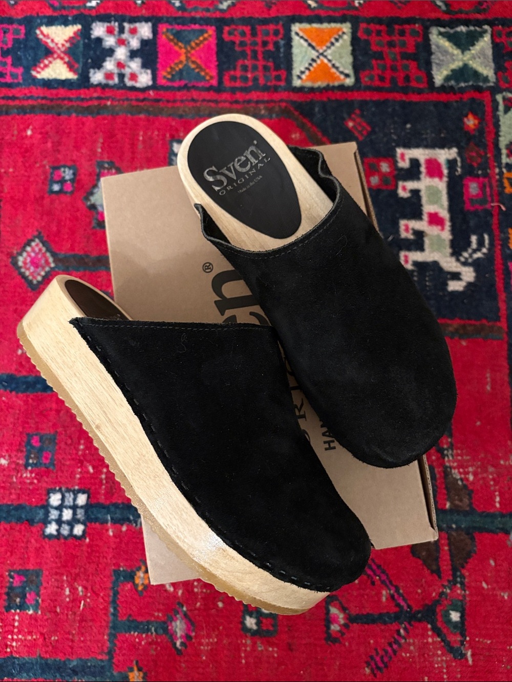 NIB Sven Flat Wedge Plain Jane Clogs Black Suede 39